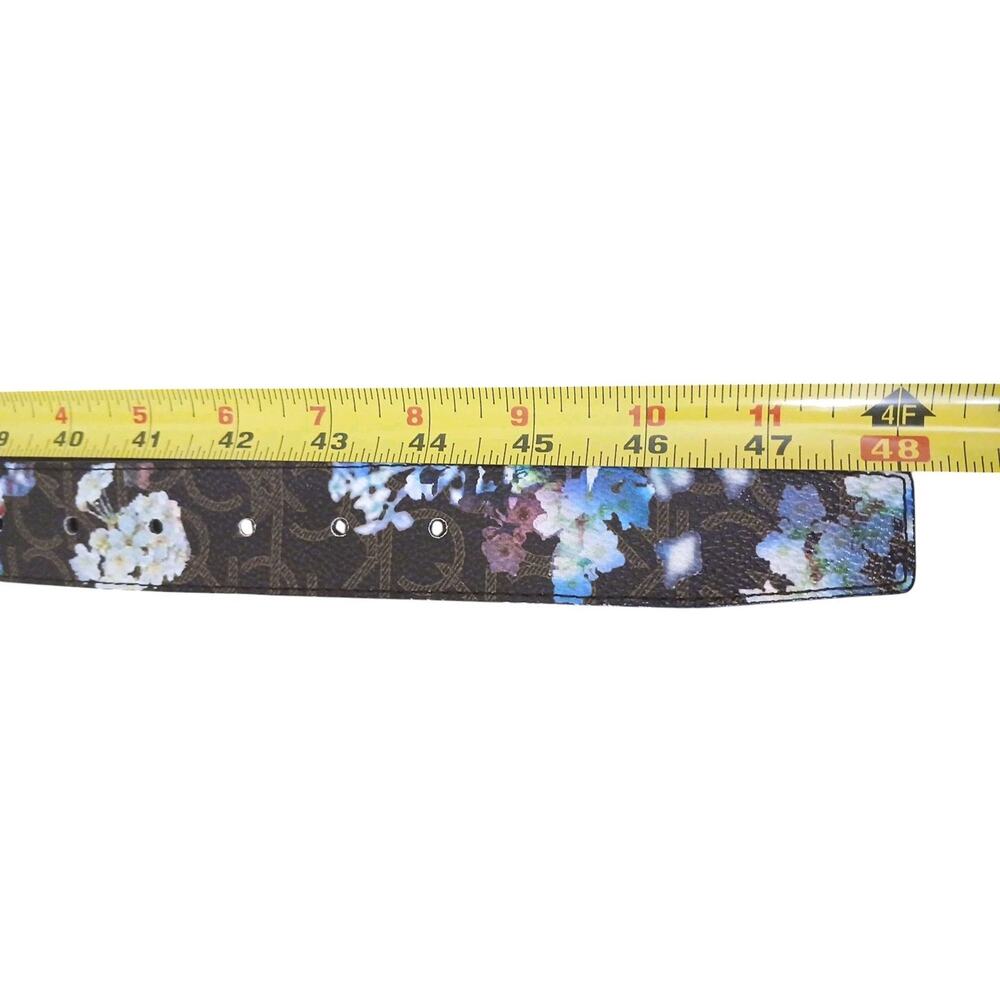 Calvin Klein Floral Belt XL Sz 48" Brown Blue Silver Logo Buckle Boho Cottage - Picture 14 of 14